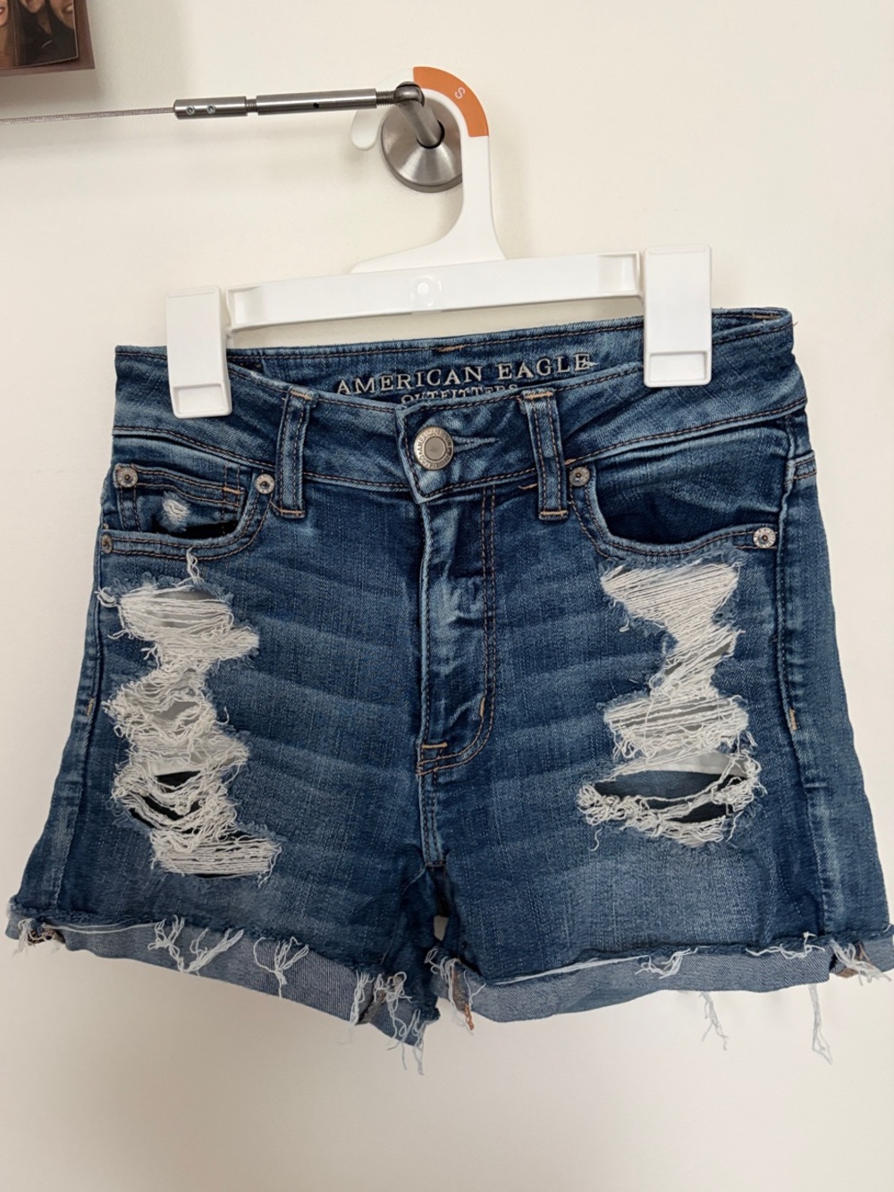 American Eagle Outfitters Distressed Dark Blue Denim Shorts